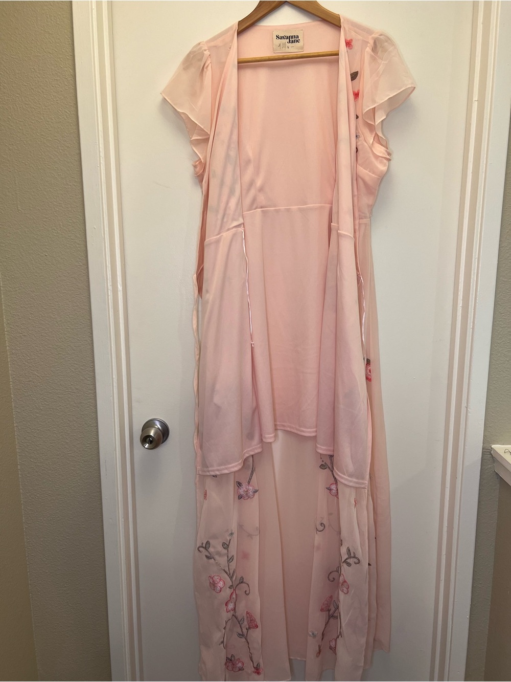 Savanna Jane Peach Floral Embroidered Maxi Wrap Dress - Picture 11 of 12